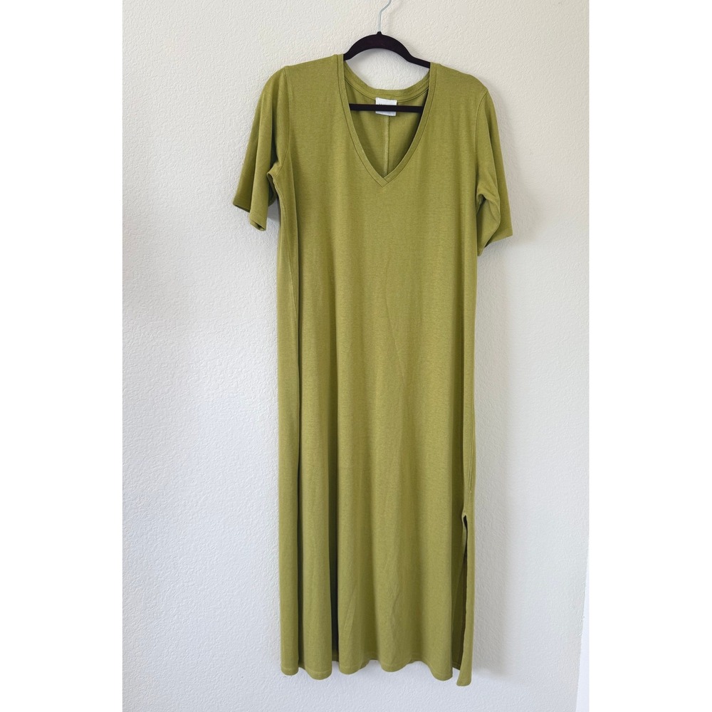 Wrap London Hemp Organic Cotton Maxi Dress Chartreuse Green V-Neck US 10